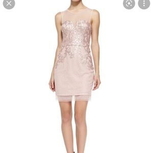 BCBGmaxazria lace and sequins floral dress with illusion sweetheart neckline